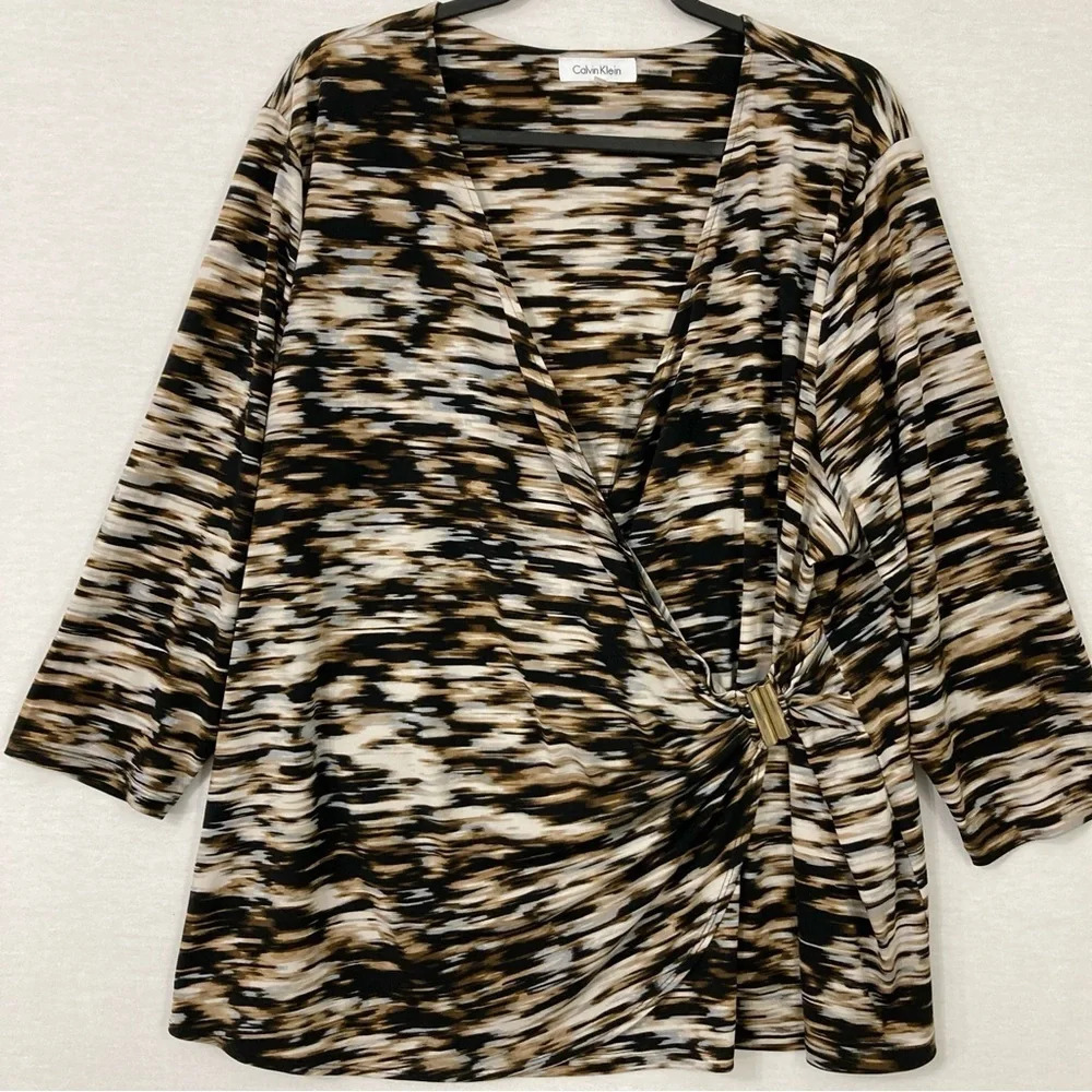 Calvin Klein Black Brown Stretch Wrap Top size 2X